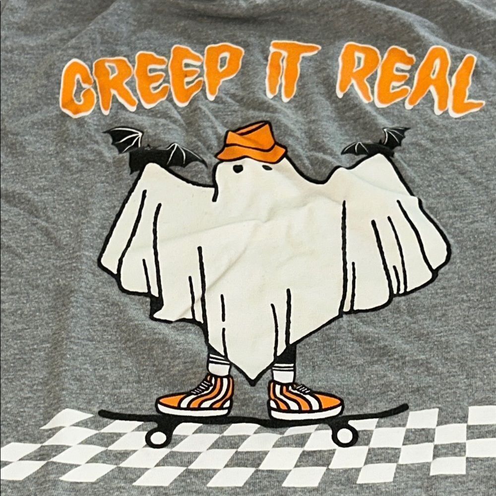Fun 🤩 ‘Creep It Real' Ghost 👻 & Bats 🦇🦇 Skateboard 🛹 🎃 Kids 💯 Cotton T-Shirt